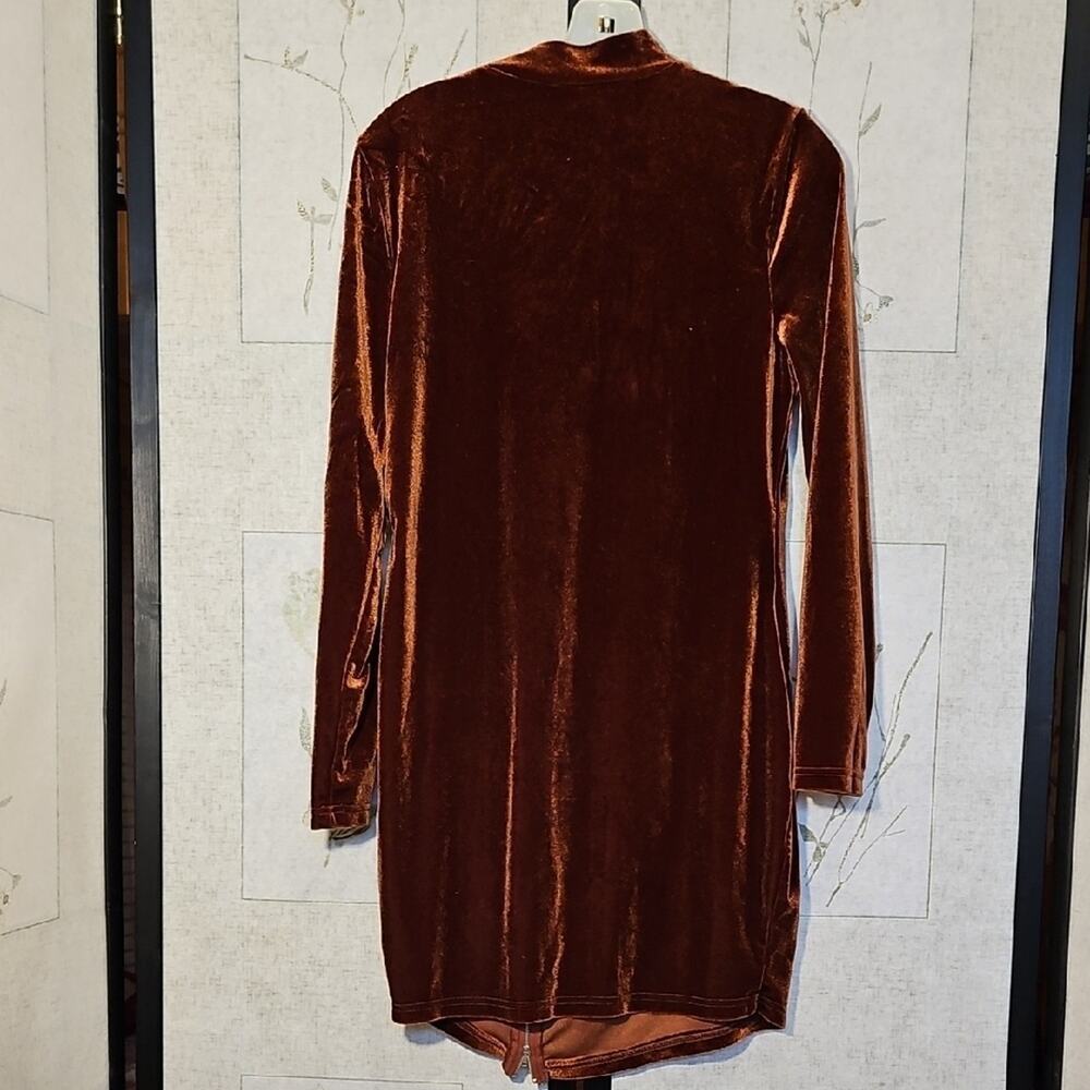 SHEIN Brown Long Sleeve Asymmetrical Ruched Bodycon Dress - Picture 3 of 3